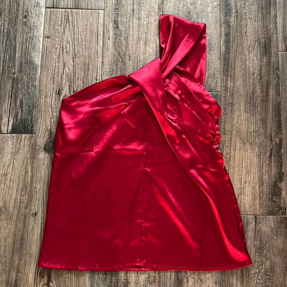 Red Satin One shoulder Too